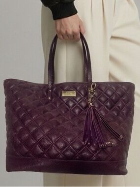 BCBG Quilted Plum Tote with Tassel Charm